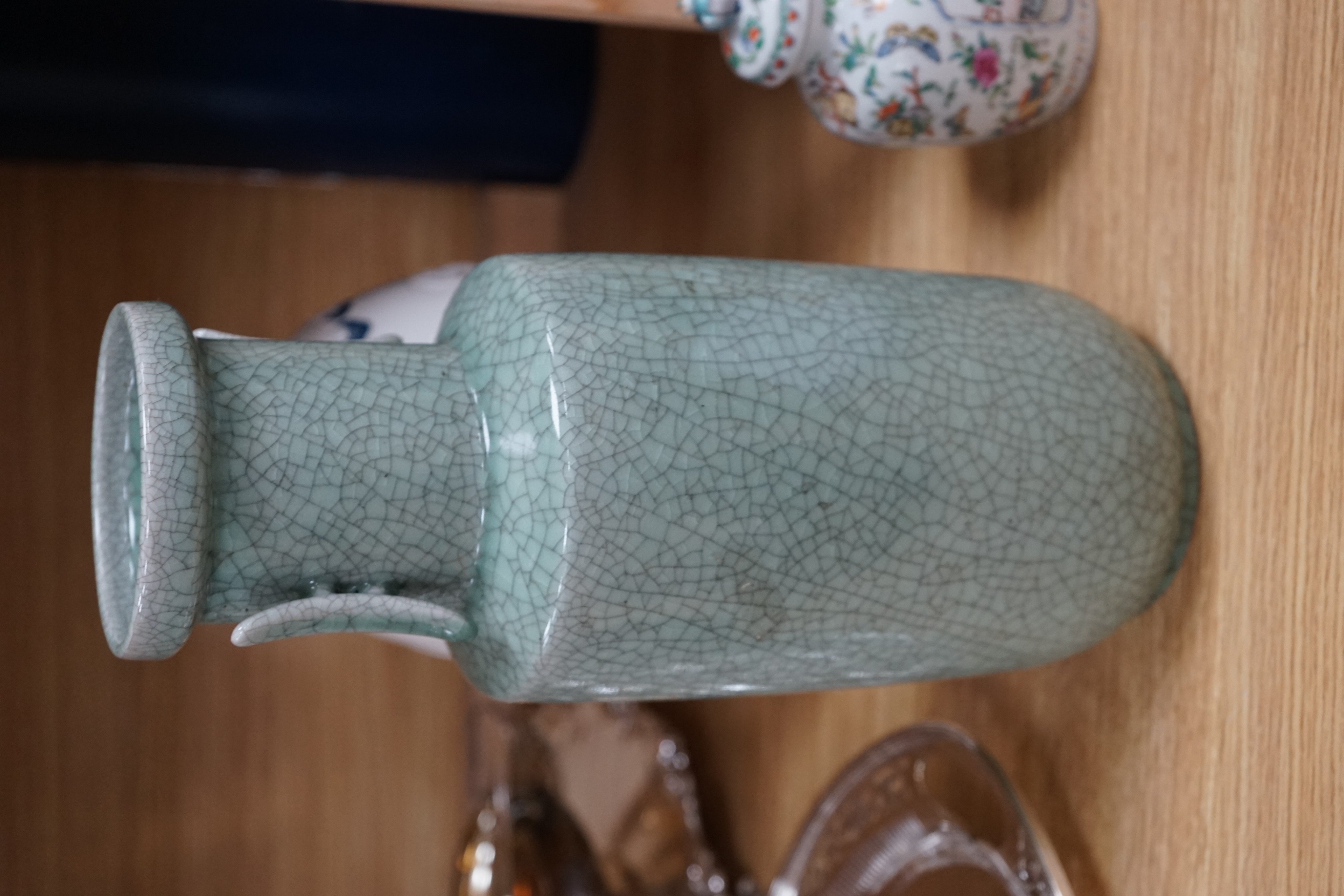 Four Chinese porcelain vases, one mounted as a lamp, 35cm